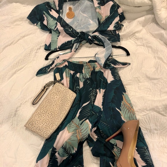 Tropical two piece pants and crop set - Picture 2 of 2